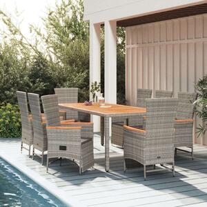 VidaXL Polyrattan Kerti Étkezőgarnitúra - 9 részes, Szürke