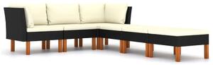 Polyrattan Kerti Ülőgarnitúra - 6 részes - Fekete