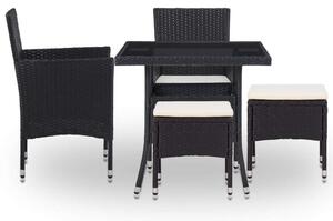 Kültéri Étkezőgarnitúra - 5 részes - Fekete Polyrattan