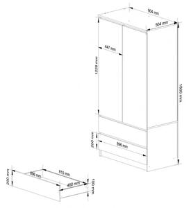 Gardróbszekrény fiókkal - Akord Furniture S90 - égerfa