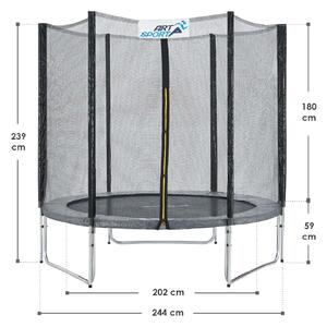 Jampino trambulin 2,44 méter átmérőjű védőhálóval és létrával szürke
