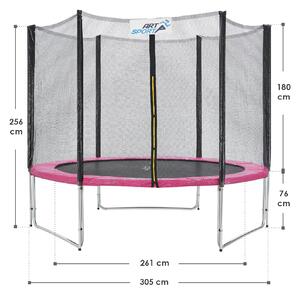 Jampino trambulin 3,05 méter átmérőjű védőhálóval és létrával rózsaszín