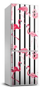 Hűtőre ragasztható matrica Flamingók és csíkok