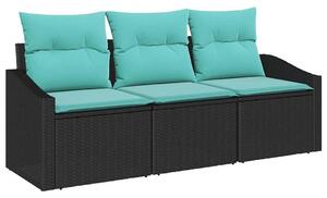 VidaXL Kanapé Szett párnával 3 pcs Fekete polirattan