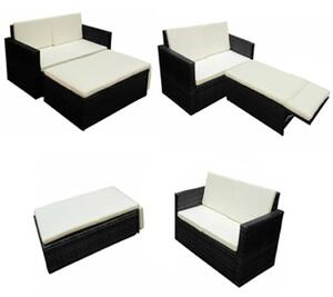 2 részes fekete polyrattan kerti ülőgarnitúra párnákkal