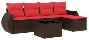 VidaXL 6 db barna polyrattan kerti kanapégarnitúra párnákkal