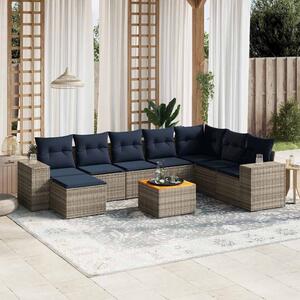 VidaXL 9 db szürke polyrattan kerti kanapégarnitúra párnákkal