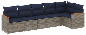 VidaXL 6 db szürke polyrattan kerti kanapégarnitúra párnákkal