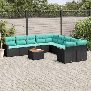 VidaXL 11 db fekete polyrattan kerti kanapégarnitúra párnákkal