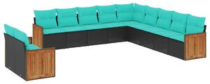 VidaXL 11 db fekete polyrattan kerti kanapégarnitúra párnákkal