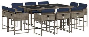 VidaXL 11 db szürke polyrattan kerti étkezőgarnitúra párnákkal