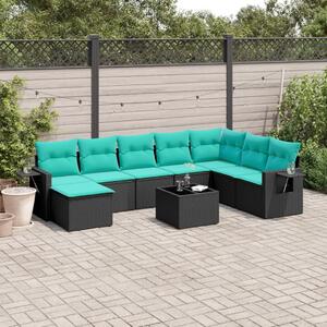 VidaXL 9 db fekete polyrattan kerti kanapégarnitúra párnákkal