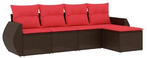 VidaXL 5 db barna polyrattan kerti kanapégarnitúra párnákkal