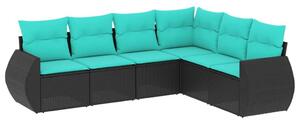 VidaXL 6 db fekete polyrattan kerti kanapégarnitúra párnákkal