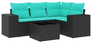 VidaXL 5 db fekete polyrattan kerti kanapégarnitúra párnákkal