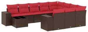 VidaXL 11 db barna polyrattan kerti kanapégarnitúra párnákkal