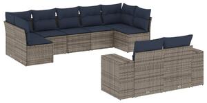 VidaXL 9 db szürke polyrattan kerti kanapégarnitúra párnákkal