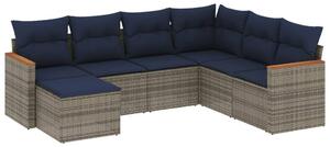 VidaXL 7 db szürke polyrattan kerti kanapégarnitúra párnákkal