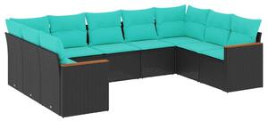 VidaXL 9 db fekete polyrattan kerti kanapégarnitúra párnákkal