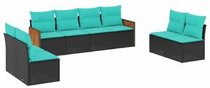 VidaXL 8 db fekete polyrattan kerti kanapégarnitúra párnákkal