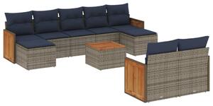 VidaXL 10 db szürke polyrattan kerti kanapégarnitúra párnákkal