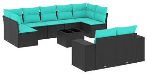 VidaXL 10 db fekete polyrattan kerti kanapégarnitúra párnákkal