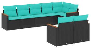 VidaXL 8 db fekete polyrattan kerti kanapégarnitúra párnákkal