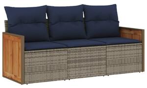 VidaXL 3 db szürke polyrattan kerti kanapégarnitúra párnákkal