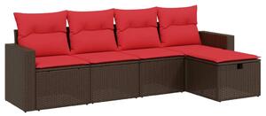 VidaXL 5 db barna polyrattan kerti kanapégarnitúra párnákkal