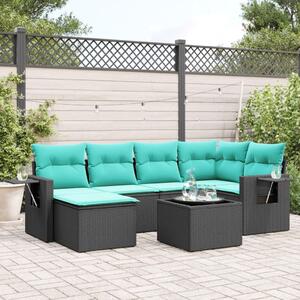 VidaXL 7 db fekete polyrattan kerti kanapégarnitúra párnákkal