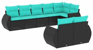 VidaXL 8 db fekete polyrattan kerti kanapégarnitúra párnákkal
