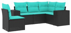 VidaXL 5 db fekete polyrattan kerti kanapégarnitúra párnákkal