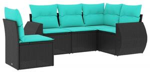 VidaXL 5 db fekete polyrattan kerti kanapégarnitúra párnákkal