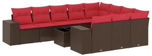 VidaXL 11 db barna polyrattan kerti kanapégarnitúra párnákkal