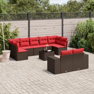 VidaXL 10 db barna polyrattan kerti kanapégarnitúra párnákkal