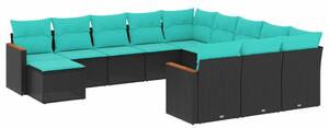 VidaXL 12 db fekete polyrattan kerti kanapégarnitúra párnákkal