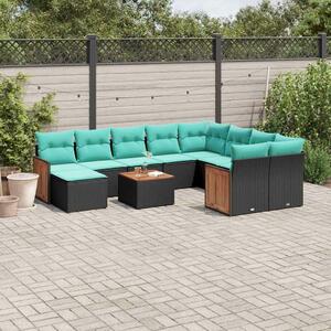 VidaXL 11 db fekete polyrattan kerti kanapégarnitúra párnákkal