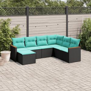 VidaXL 7 db fekete polyrattan kerti kanapégarnitúra párnákkal