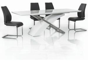 Meghosszabbítható étkezőasztal, fehér extra magasfényű HG/fém, 160-220x90 cm, KROS