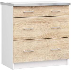 Akord LIMA S80 SZ3 Fehér/Tölgy Sonoma Álló Szekrény 3 Fiókkal, Laminált Lappal, ABS Élzárással, Matt Korpusz és Front, 80x82x44,5 cm, Önösszeszerelés
