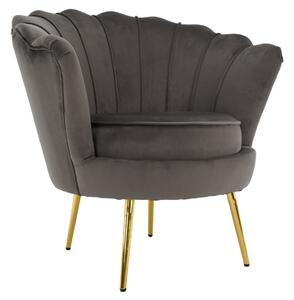 Art-deco stílusú fotel, szürkésbarna Velvet szövet/gold arany króm, NOBLEO