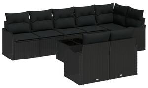 9 Darabos Kerti Sofa Szett Párnákkal Bézs Poli Rattan, 2-Fős Kerti Sofa Párnákkal Fekete Poli Rattan