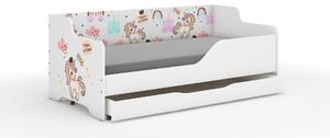 LILU gyerekágy laminált fronttal és oldallal 160x80cm matraccal és ágyneműtartóval - szivárvány unikornis