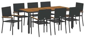 VidaXL Kert étkező szett 9 pcs Fekete és Barna 190 x 90 x 75 cm