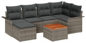 7 Darabos Kerti Kanapészett Párnákkal Szürke Poli Rattan Acacia