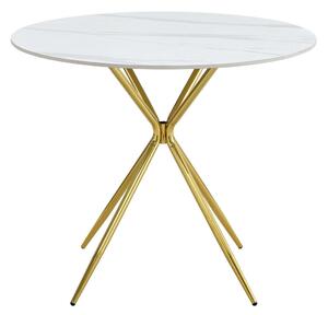 Étkezőasztal, fehér márvány/gold arany króm, átmérő 90 cm, MEKNER