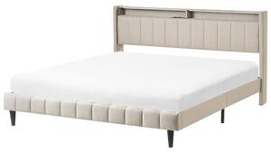 Ágy LED világítással BEAULIEU 180 x 200 cm Ágyneműtartóval USB porttal Bézs