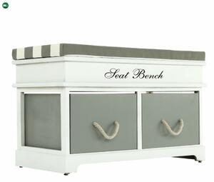 Lóca párnával, 2 fiók, fehér/szürke, SEAT BENCH 2 NEW