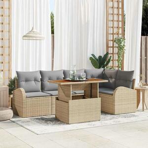 VidaXL Kerti Kanapé Szett tárolóval 6 pcs Bézs Poli rattan