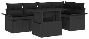 VidaXL Kerti Kanapé Szett párnával tárolóval 6 pcs Fekete Poly Rattan